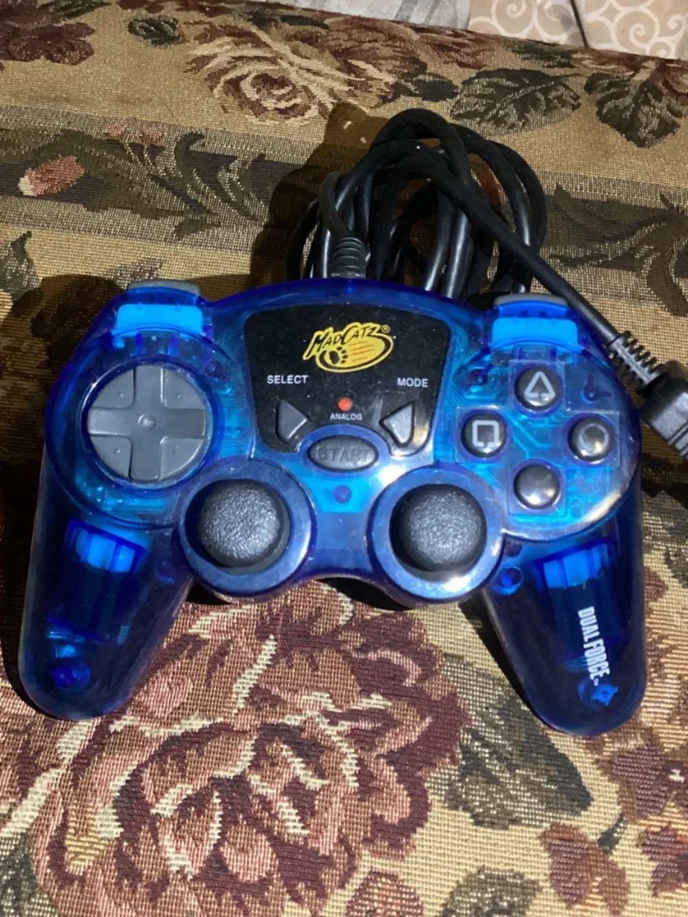 Mad Catz Dual Force Gamepad Clear Blue Controller #8016 for Sony PlayStation 1&2